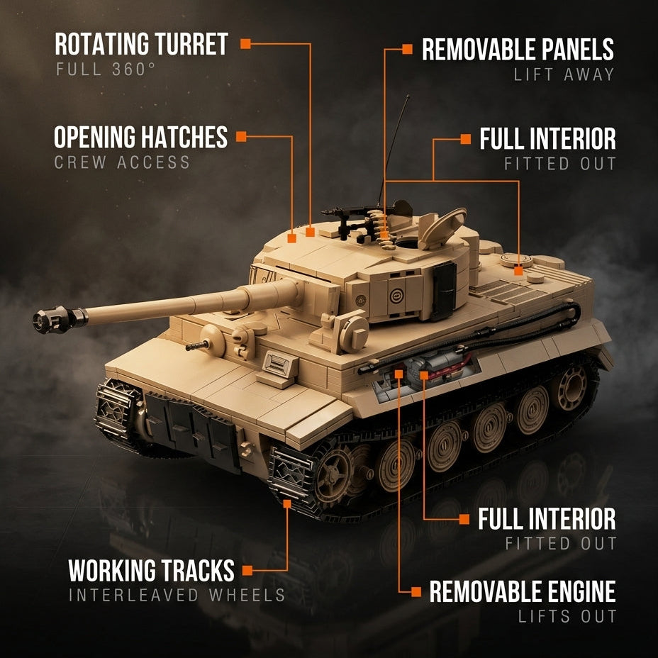 Tiger 1 (Tan) - 1361PCS | WW2 Tank